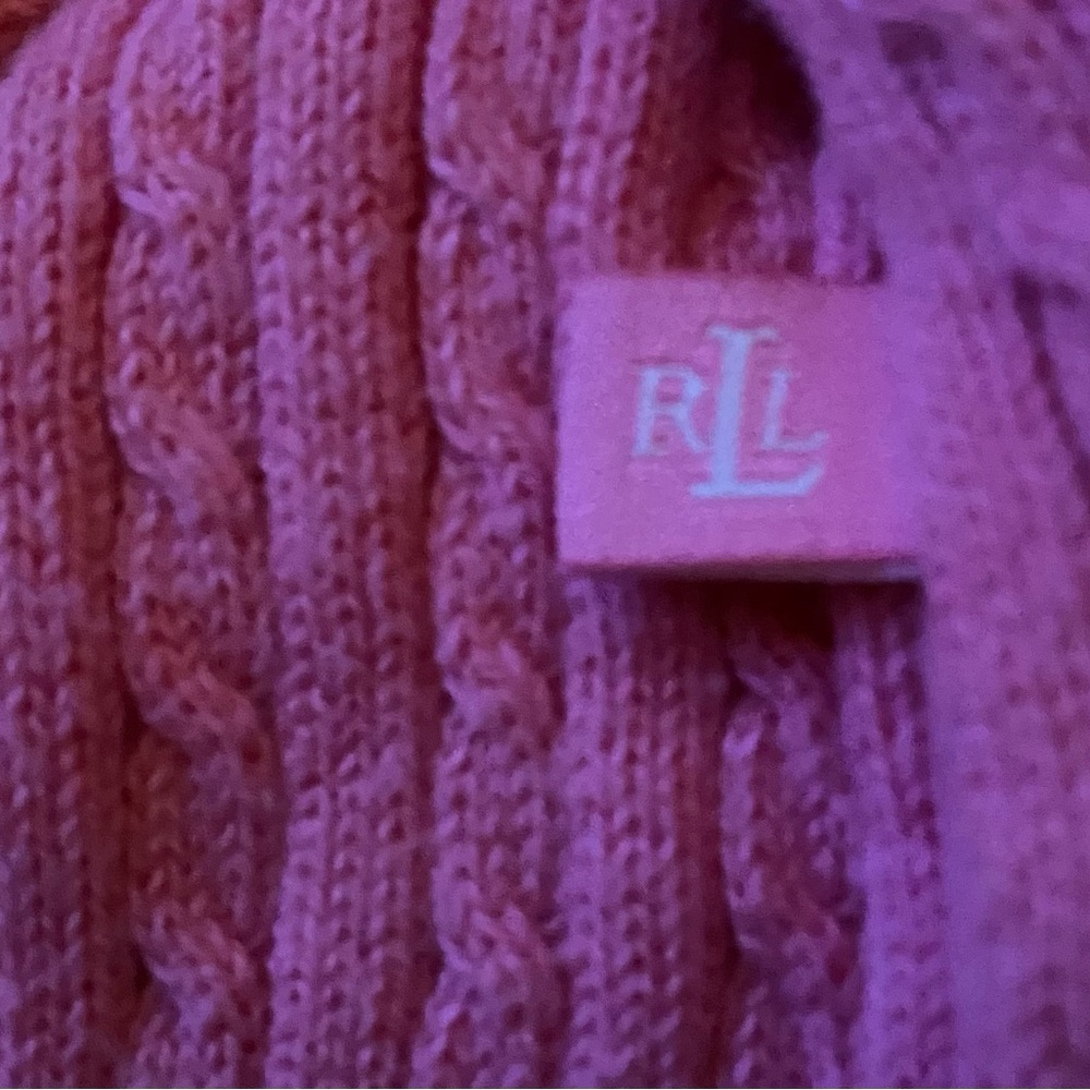 Lauren Ralph Lauren Petite‎ Women’s Size P/M Pink 100% Cotton Cable Knit V Neck - Picture 8 of 14